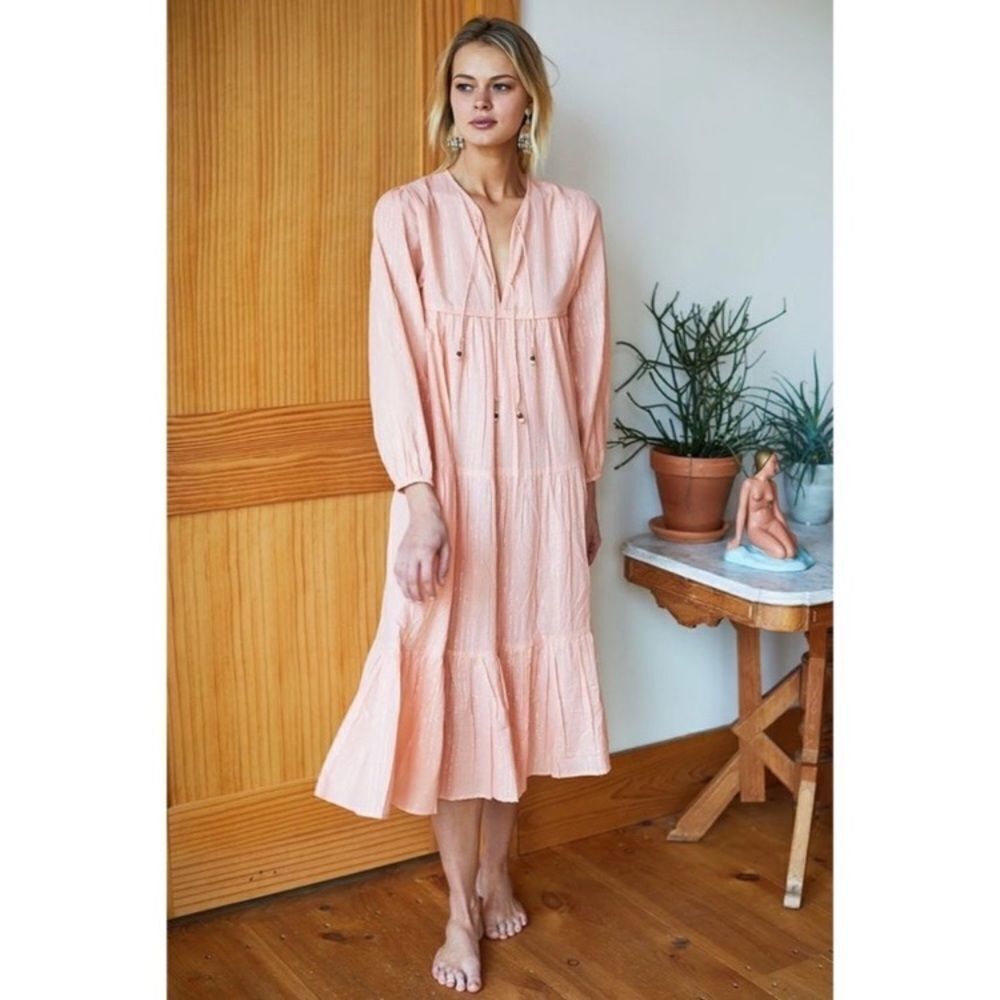 Nwot Emerson Fry India Collection Heirloom Lurex Stripe Cotton Midi Dress Xs/S